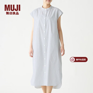 MUJI MUJI 女式 棉混彈力 法國袖連衣裙 BCL14A0S 深海軍藍X條紋 L