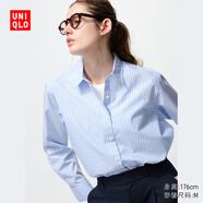優(yōu)衣庫女裝全棉條紋襯衫/長(cháng)袖襯衣薄外套25秋冬新款479079 61 水藍色 M /160/84A