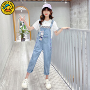 G.duck童裝女童套裝夏季洋氣兒童背帶褲套裝卡通女孩t恤牛仔裙子 6026A 背帶褲套裝 160 碼建議150-160cm12-13歲