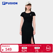 斐樂(lè ) FUSION斐樂(lè )潮牌女子針織連衣裙簡(jiǎn)約修身開(kāi)衩長(cháng)款裙子 正黑色-BK S (160) 80A