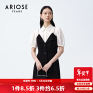 艾諾絲雅詩(shī)商場(chǎng)同款夏季新品假通勤百搭A型假兩件連衣裙女20429004 黑白色 XL