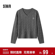 森馬（Semir）森柔毛衫|毛衣女刺繡V領(lǐng)顯瘦寬松2024絞花上衣復古風(fēng)109724107014