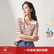 茵曼（INMAN）撞色條紋Polo領(lǐng)短袖針織衫夏季百搭顯瘦氣質(zhì)薄款上衣 磚紅條紋_備用 M