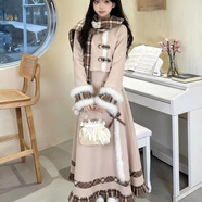 語(yǔ)森憶冬季2025新款套裝女氛圍感小個(gè)子格子拼接毛呢圍巾外套長(cháng)裙三件套 卡其色套裝（上衣+長(cháng)裙+圍巾） S  【建議80-95斤】