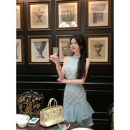 雅喬幻彩海洋夏季無(wú)袖背心裙千金繡花網(wǎng)紗不規則連衣裙子圓領(lǐng) 粉色-露腰款 S S