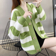 啄木鳥(niǎo)（TUCANO）條紋彷貂皮天鵝絨夾克為婦女新的寬松大毛衣婦女開(kāi)衫增厚修身看外 綠色今年流行的輕奢品牌 L