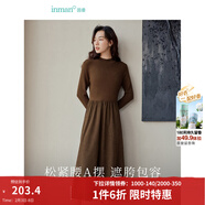 茵曼（INMAN）2025秋冬女裝新款燈芯絨連衣裙新品長(cháng)袖休閑針織禮服中長(cháng)裙子 咖啡色 L
