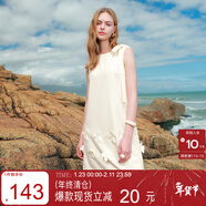 三彩2025夏季新款設計感飄帶圓領(lǐng)連衣裙立體花朵無(wú)袖短裙M