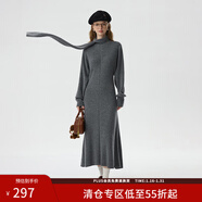范思藍恩半高領(lǐng)針織連衣裙女冬裝韓版設計感氣質(zhì)蝙蝠袖裙子14378 氣質(zhì)灰 M