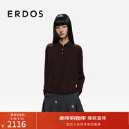 ERDOS 25秋冬小翻領(lǐng)復古撞色紐扣中性風(fēng)女套衫針織衫 可可 M 165/84A