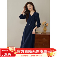 熙世界（sllsky）浪漫復古連衣裙女秋冬公主裙法式赫本生日禮裙子高級感本命年女裝 太空藍 M