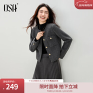 歐莎小香風(fēng)圓領(lǐng)毛呢外套女復古通勤短款粗花呢子大衣冬季新款 深灰色 L