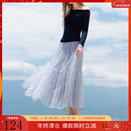 三彩2025秋季新款網(wǎng)紗半身裙松緊腰A字裙浪漫長(cháng)裙優(yōu)雅M 淡紫色 M 160/68A