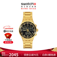 斯沃琪（Swatch）瑞士手表  新年禮物多功能三眼計時(shí)男女運動(dòng)手表 玄墨金夢(mèng)