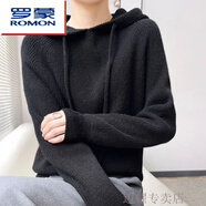 羅蒙（ROMON）秋冬新款加厚羊毛衫帶帽針織衫連帽毛衣女寬松百搭紅色打底衫上衣 加厚 黑色 保暖【專(zhuān)柜品質(zhì) L 【100-120】