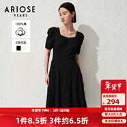 艾諾絲雅詩(shī)【商場(chǎng)同款】夏季新品通勤全棉提花方領(lǐng)泡泡袖連衣裙30529018 黑色 XL