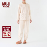 MUJI女式 暖柔 家居睡衣套裝 女士家居服冬季款 FD04CC3A 象牙白色 S-M上裝160/84A,下裝160/66A