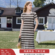 香影流蘇條紋黑色t恤女短袖2025夏裝新款寬松休閑風(fēng)正肩圓領(lǐng)上衣 黑色L85S798 連衣裙 M 160/84A/95-110斤