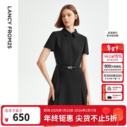 朗姿【尖貨補單】黑白色顯瘦輕禮服襯衫連衣裙女夏新款復古小黑裙裙子 黑色2 S 155/76A