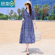 夏典素訂女王（SE.PSTP）度假風(fēng)2025新款長(cháng)裙沙灘裙仙女?huà)寢寣捤纱蟠av領(lǐng)休閑連衣裙女 5號色 XL 95-110斤