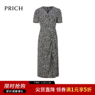 PRICH法式泡泡袖雪紡碎花連衣裙時(shí)尚抽繩下擺長(cháng)裙 19黑色 M 165