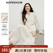 紅袖甜美垂感連衣裙2025春季新款女裝波西米亞風(fēng)收腰木耳邊領(lǐng)雪紡長(cháng)裙 本白3001 S