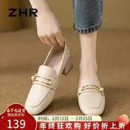 ZHR則則單鞋女新款優(yōu)雅珍珠扣樂(lè )福鞋女通勤粗跟小皮鞋女兩穿女鞋K170米37