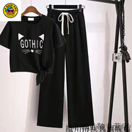 G.duck女童衣服女大童套裝8-15歲小學(xué)生初中學(xué)生夏天服裝夏裝兩件套 黑色01+280套裝 150 M碼建議身高140-145厘米