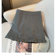 時(shí)光港溫柔風(fēng)木耳邊呢子波點(diǎn)半身裙女秋季復古韓版高腰顯瘦A字短裙 灰色 薄款 S