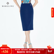 MORELINE沐蘭商場(chǎng)同款高級感顯瘦開(kāi)叉高腰裙2024夏裝新款商務(wù)休閑半身裙 蘭色 M 38