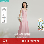 茵曼（INMAN）章若楠同款歐若風(fēng)法式吊帶連衣裙2026夏季新品女裝淡鵝黃色裙子 粉色（方領(lǐng)) XL