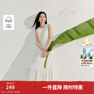 茵曼（INMAN）白色純棉立體刺繡連衣裙2025夏季女裝新品無(wú)袖寬松顯瘦背心裙 珍珠白 XL