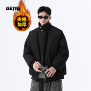 OEMG  美式咖色夾棉加厚皮衣外套男士秋冬季飛行夾克潮牌寬松棒球服 DY2486黑色 【棉服款】 XL [建議110-130斤]