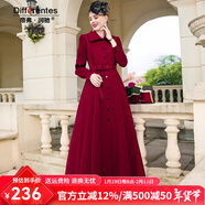 帝弗·潤馳新款酒紅色女神范長(cháng)款襯衫裙到腳踝氣質(zhì)簡(jiǎn)約歐美連衣裙 酒紅色 L