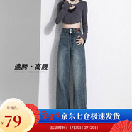 蘿美醬2025新款牛仔褲女加絨闊腿寬松褲子高腰小個(gè)子窄版休閑褲秋冬直筒 復古藍常規【身高159-165cm】 XL 【建議123-135斤】