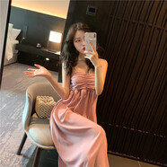 EPET2025春夏新款港味復古抹胸吊帶連衣裙女韓版收腰顯瘦氣質(zhì)百搭 粉紅色 L