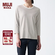 MUJI MUJI 女式 印度棉天竺編織 七分袖T恤 BBK01A1S 銀灰色X圖案 M