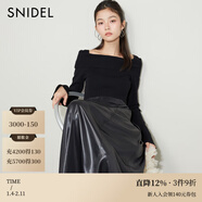 SNIDEL【明星同款】秋冬氣質(zhì)翻領(lǐng)露肩針織拼接連衣裙SWNO244121 黑色 均碼 （F）