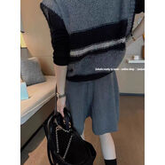 歐洲站2024秋冬松緊腰抽繩A字版裙褲型闊腿針織褲韓系羊毛短褲女 灰色 2XL 2XL