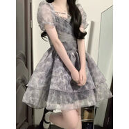 法式溫柔風(fēng)在逃公主網(wǎng)紗連衣裙夏季奶甜蓬蓬設計感小個(gè)子茶歇短裙 灰色專(zhuān)柜質(zhì)量 S S