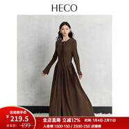 HECO【旋舞】新中式春秋新款國風(fēng)顆粒感彈力長(cháng)袖修身連衣裙女 咖啡色 L