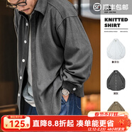 馬登工裝提花針織男士長(cháng)袖襯衫秋季寬松厚實(shí)外套職場(chǎng)通勤免燙襯衣男 深灰 XL