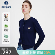 Navigare意大利小帆船圓領(lǐng)針織開(kāi)衫女士秋冬款長(cháng)袖休閑外套氣質(zhì)內搭毛衣女 海軍藍 M 碼