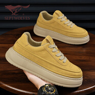 七匹狼休閑板鞋男春季新款復古潮流工裝面包鞋厚底通勤百搭軟底運動(dòng)鞋男 土黃 【低幫】【標準運動(dòng)鞋碼】 42