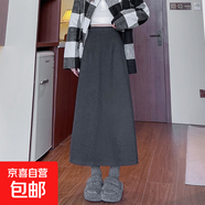 黑色羊毛呢半身裙女春秋2025新款長(cháng)裙直筒氣質(zhì)秋冬針織a字包臀裙 深灰色 M