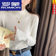 羅蒙（ROMON）新款寬松型羊毛衫女半高領(lǐng)秋冬短款內搭毛衣針織打底衫厚款不掉色 白色【收藏店鋪 優(yōu)先發(fā)貨】11+ S (80-95)斤穿11+