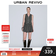 UR2025夏季新款女裝格雷系金屬扣V領(lǐng)無(wú)袖連衣裙UWG750077 深灰花灰 (偏短) S