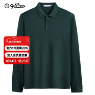 金利來(lái)（Goldlion）男裝含莫代爾暗條紋翻領(lǐng)長(cháng)袖t恤男士款秋冬商務(wù)休閑體恤衫Z 青綠-54 XL