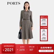PORTS寶姿女裝2025秋冬新款千鳥(niǎo)格紋雙排扣連衣裙ALQ9D048UCE015 黑-駝 XXS （0）