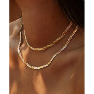 語(yǔ)森憶意大利蛇骨鏈手工銀飾項鏈INS歐美風(fēng)格三色金項鏈新款 白金色0.7cm寬版45厘米